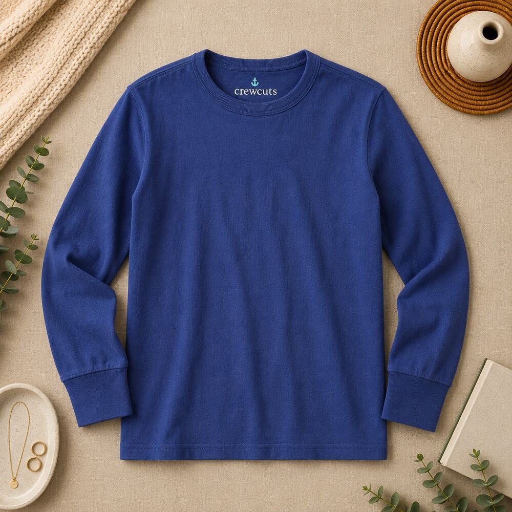 Crewcuts J. Crew Boys' Long-Sleeve Crewneck T-Shirt Vintage Jersey Blue Size M